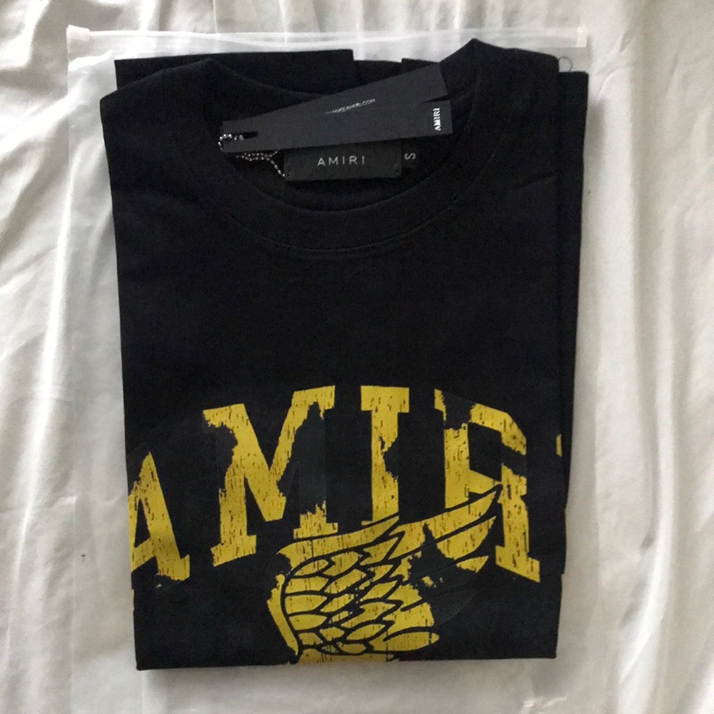 AMIRI Men's Black Graphic Logo T-Shirt with Yellow Print Small